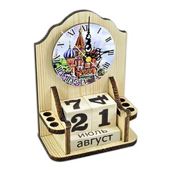 Вечный календарь "Московское время" с часами и карандашницей - фото 15240